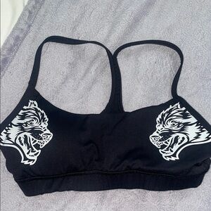 Black Sports Bra with Wolf Design